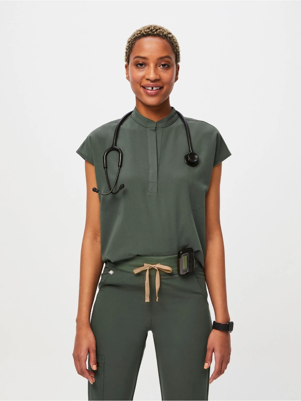 Figs Rafaela Women's Olive Green Short-Sleeve Top